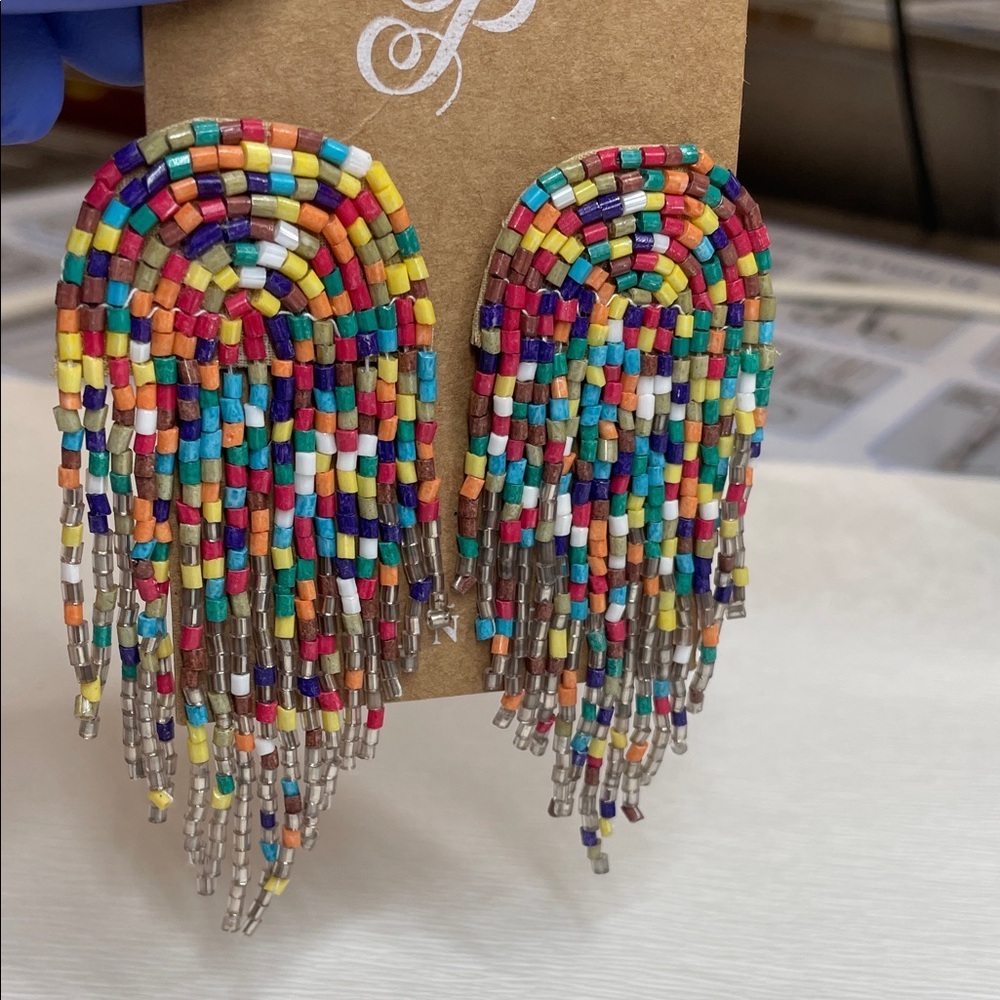 Plunder Design Kinley Reece Beaded Fringe Earrings Multicolor NIB - Picture 3 of 7